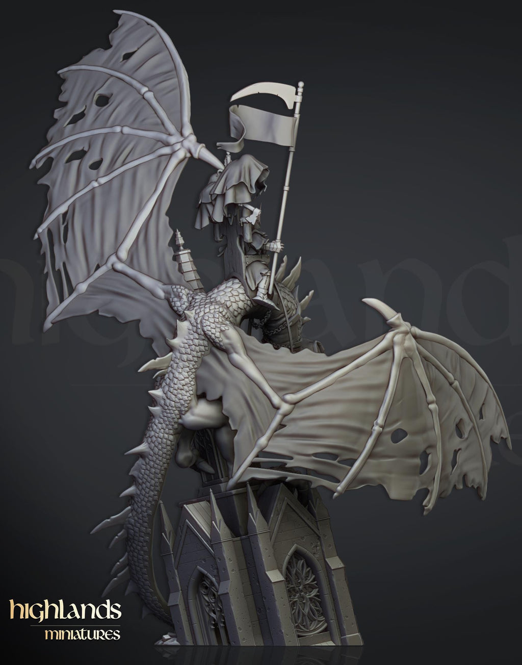 Ezekiel, Lord Necromancer on Flying Monster  - in 12k- by Highlands Miniatures