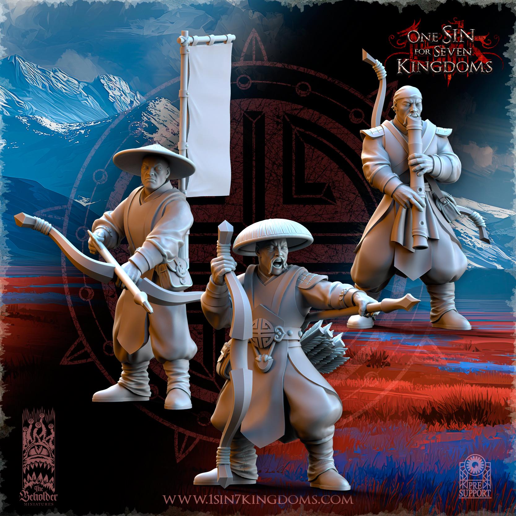 Astarii Dynasty Peasant Militia Archers Command Group - in 12k- by TheBeholderMiniatures