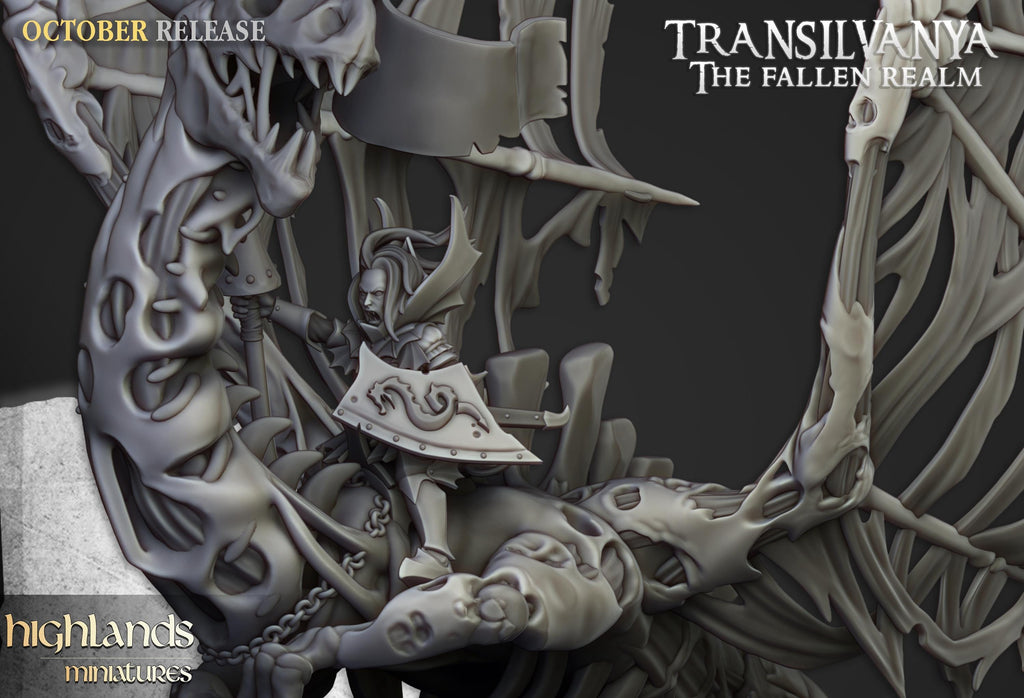 Vampire Lady on Zombie Dragon  - in 12k- by Highlands Miniatures