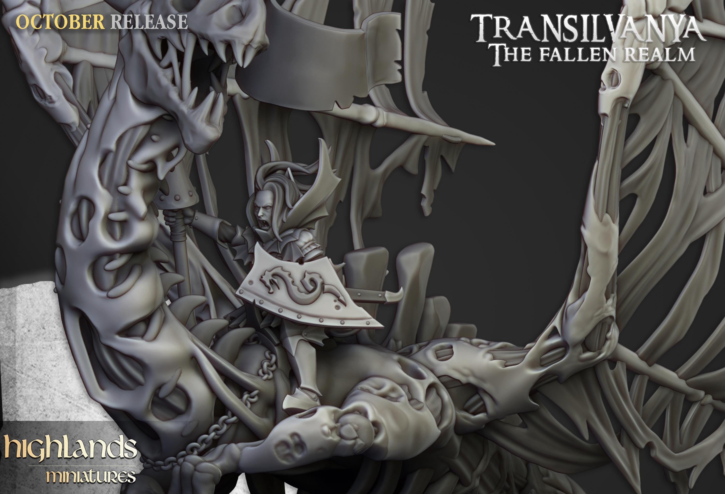 Vampire Lady on Zombie Dragon  - in 12k- by Highlands Miniatures