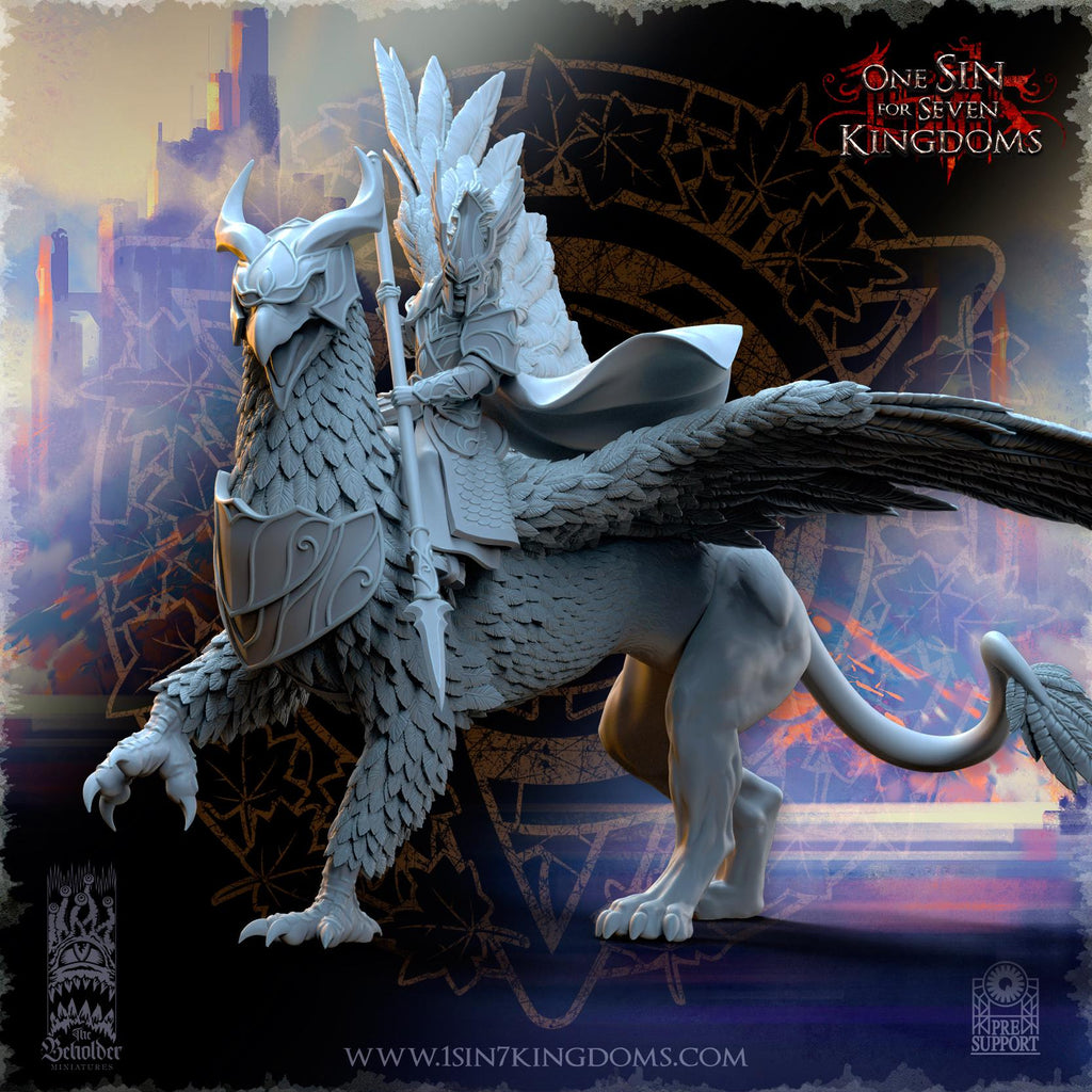 Silvermoor Elves Hero on War Gryphon - in 12k by TheBeholderMiniatures