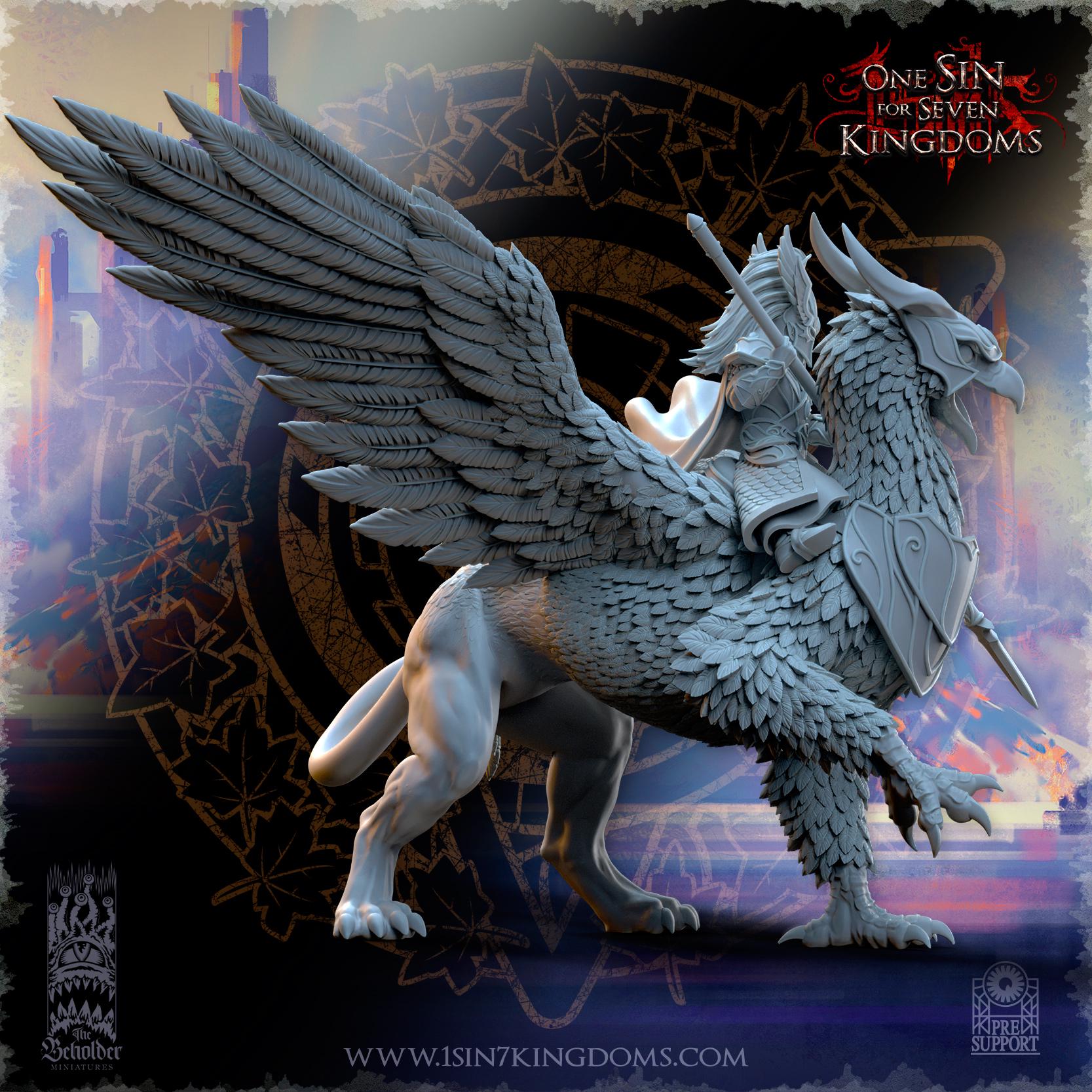 Silvermoor Elves Hero on War Gryphon - in 12k by TheBeholderMiniatures