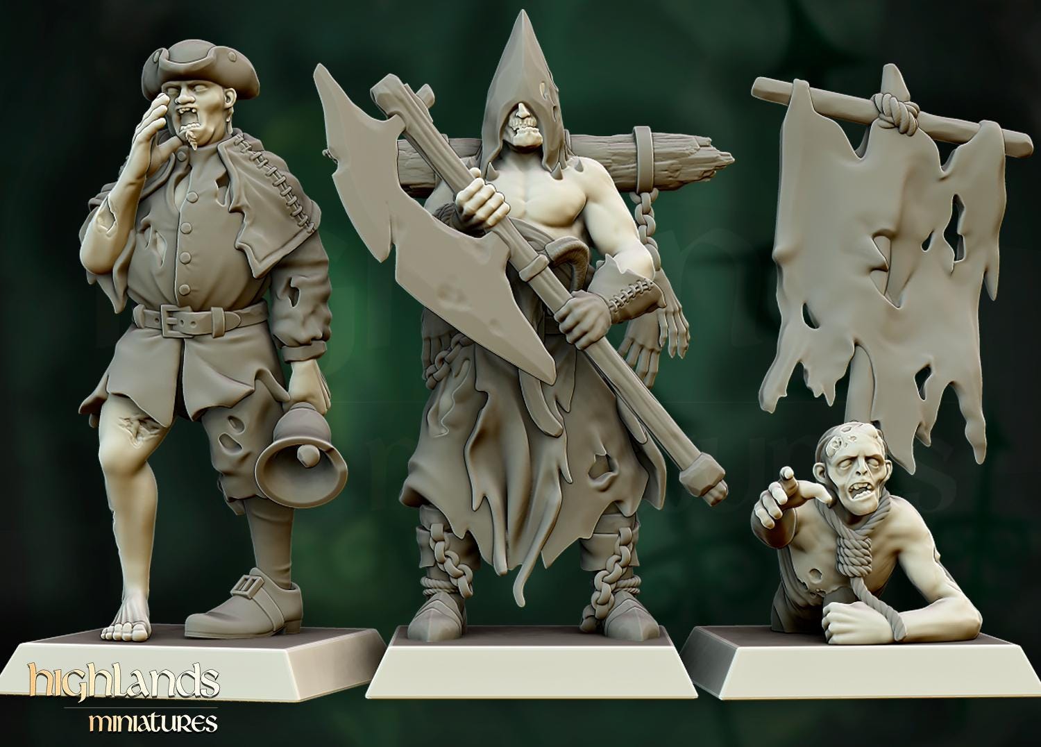 Zombie Command Group  - in 12k- by Highlands Miniatures