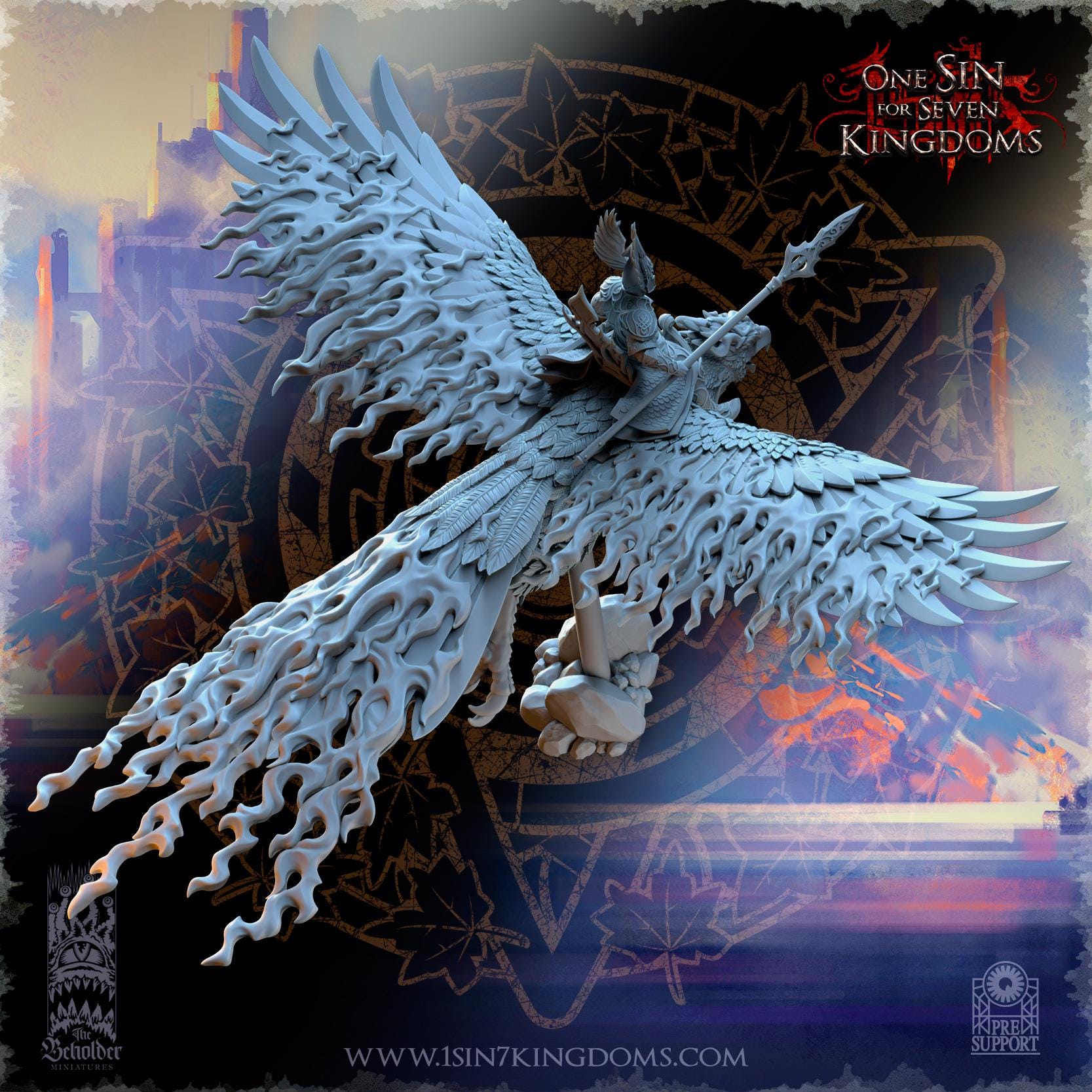 Silvermoor Elves Searing Bird Lord on Phoenix - in 12k- by TheBeholderMiniatures