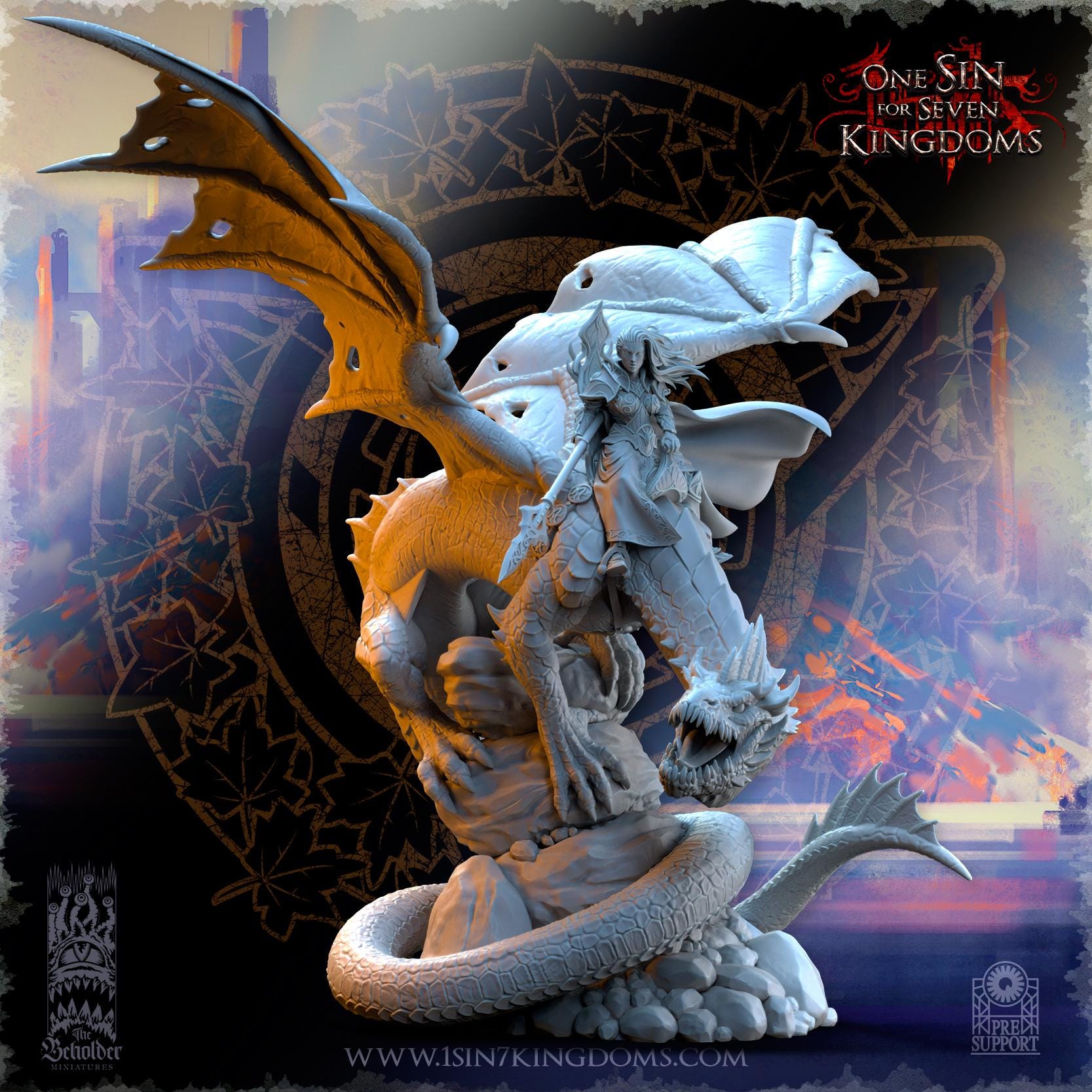 Ynariel, Princess of Elves on Dragon - in 12k by TheBeholderMiniatures