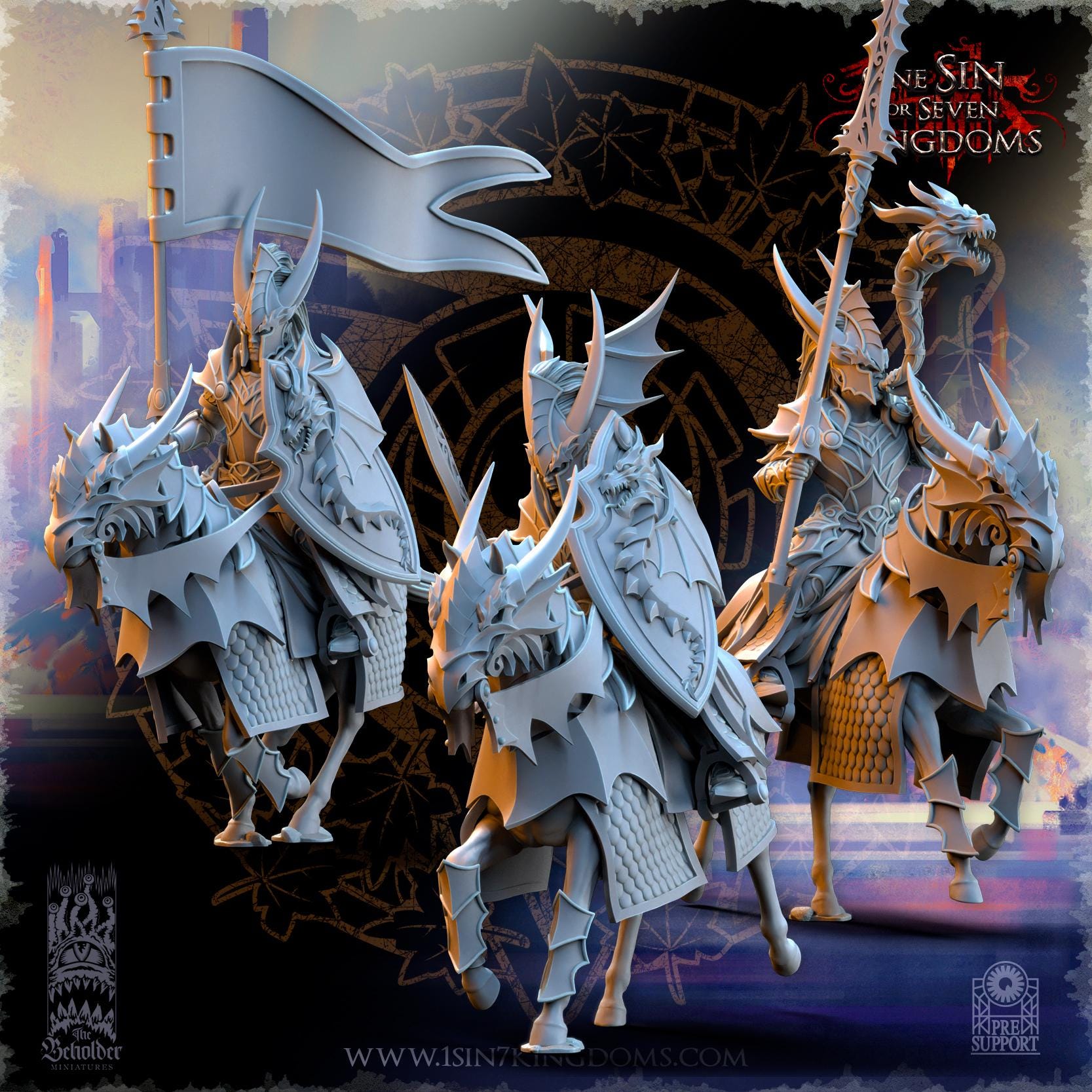 Silvermoor Elves Dragonborn Knights Command Group - in 12k- by TheBeholderMiniatures