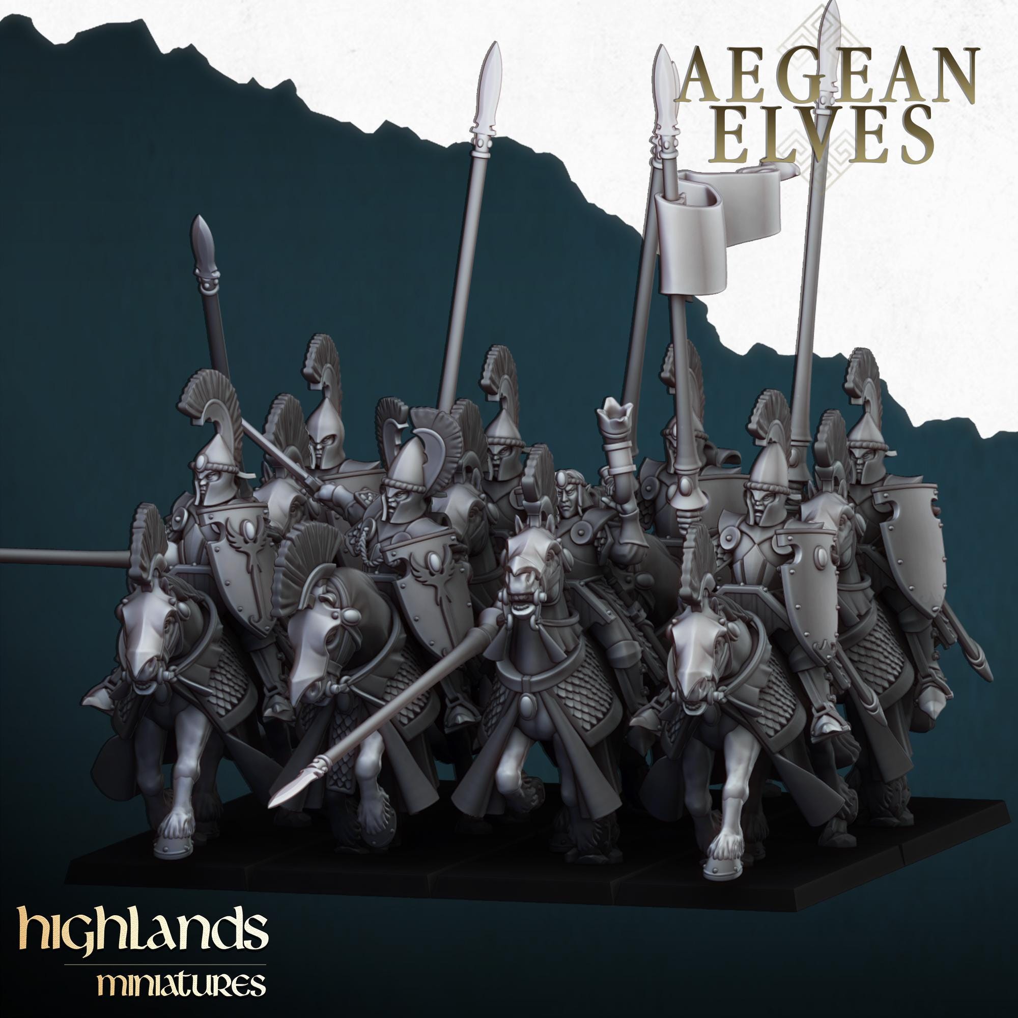 Aegean Elves Mounted Lances  - in 12k- by Highlands Miniatures