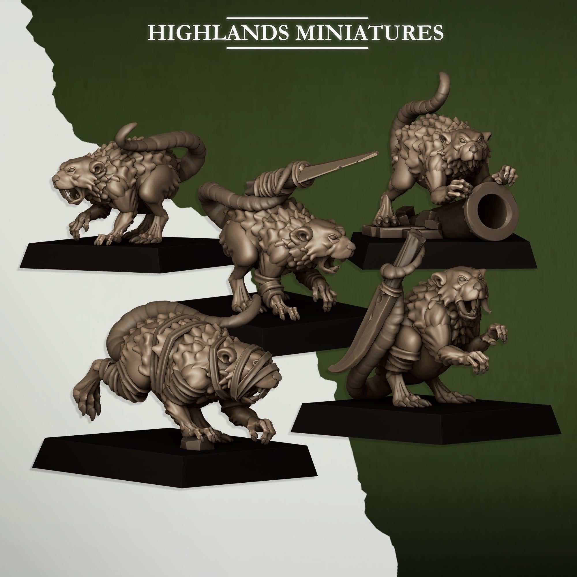 Rats and Rat Masters - 8 models - in 12k- by Highlands Miniatures