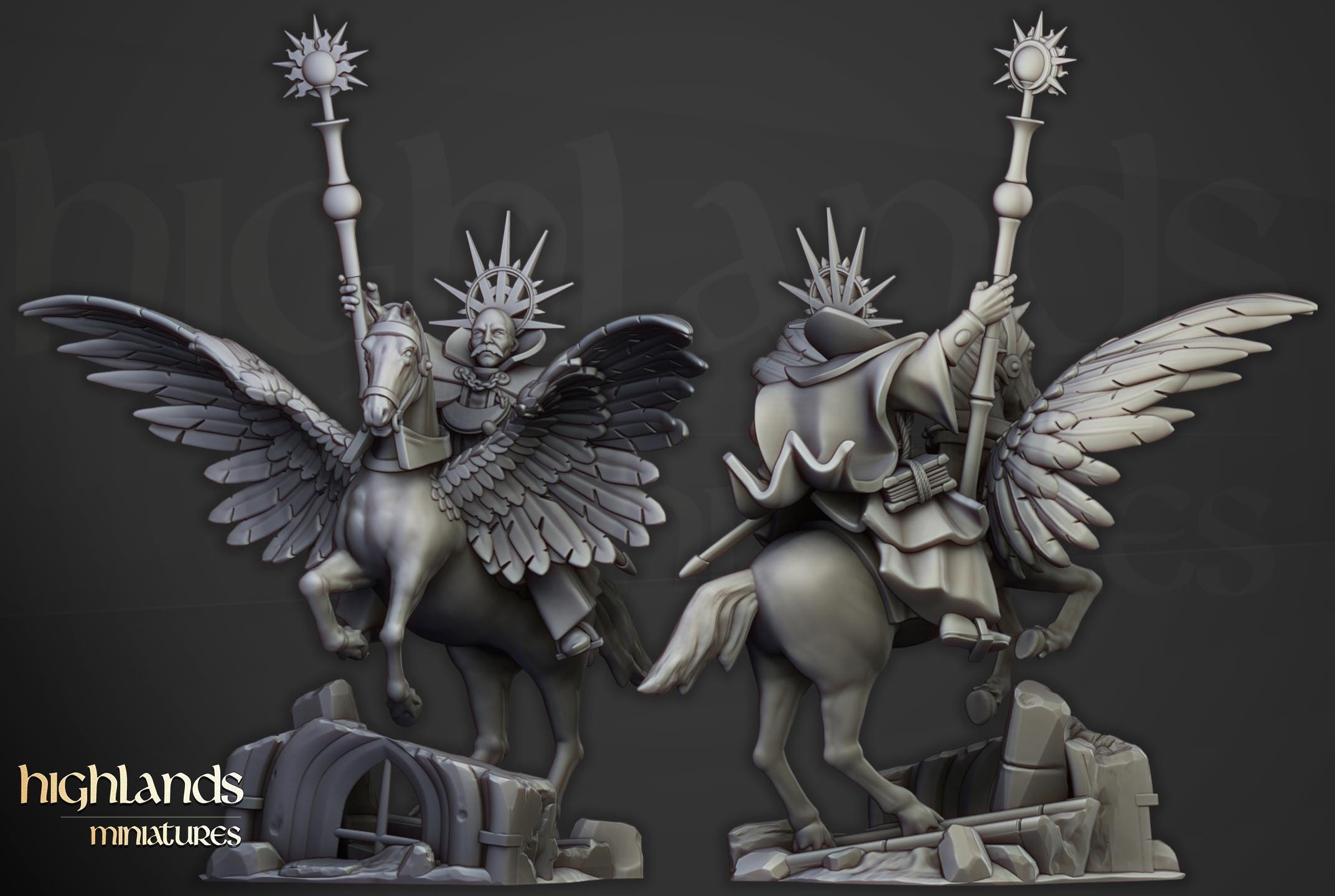 High Mage of Sunland on Pegasus - in 12k- by Highlands Miniatures