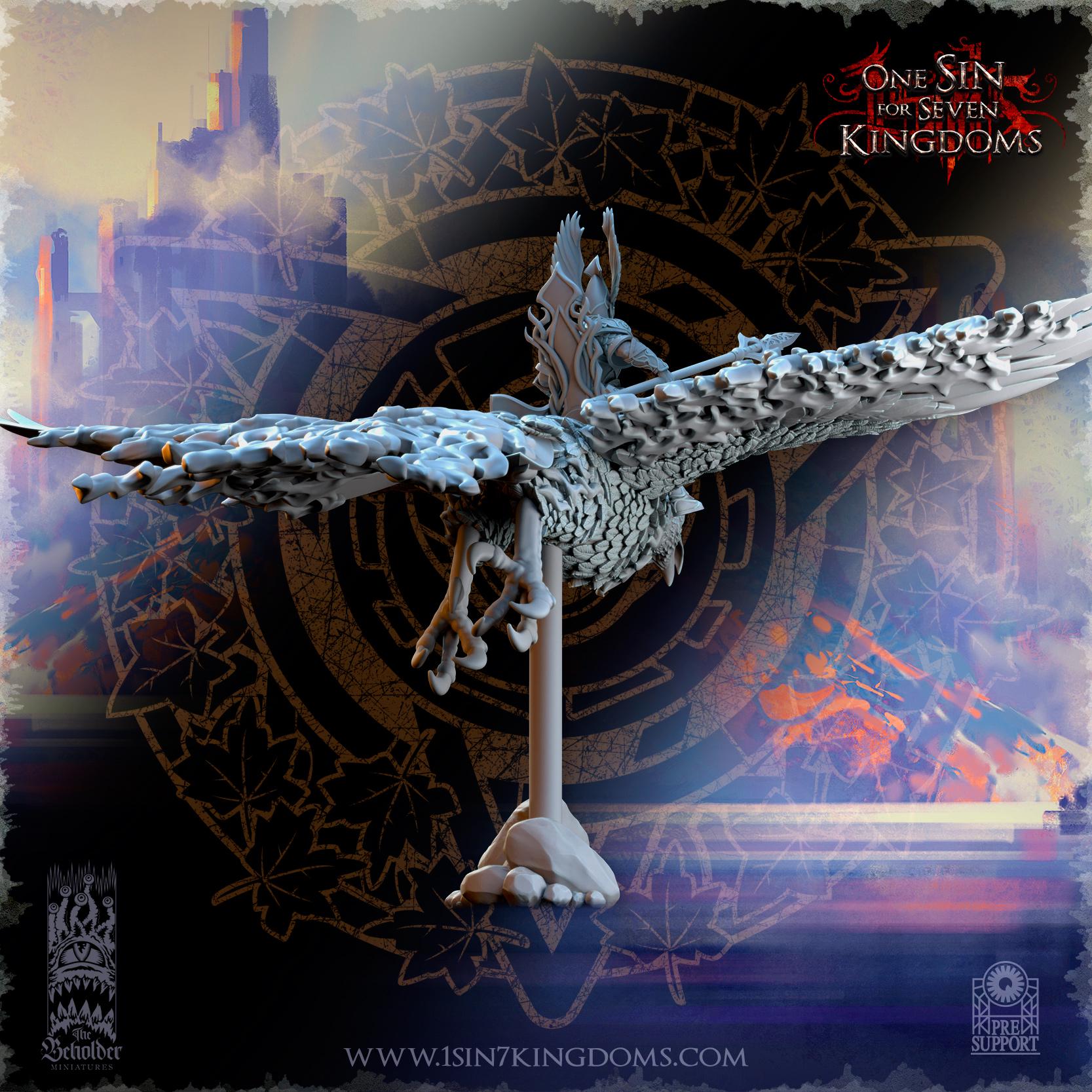 Silvermoor Elves Searing Bird Lord on Phoenix - in 12k- by TheBeholderMiniatures