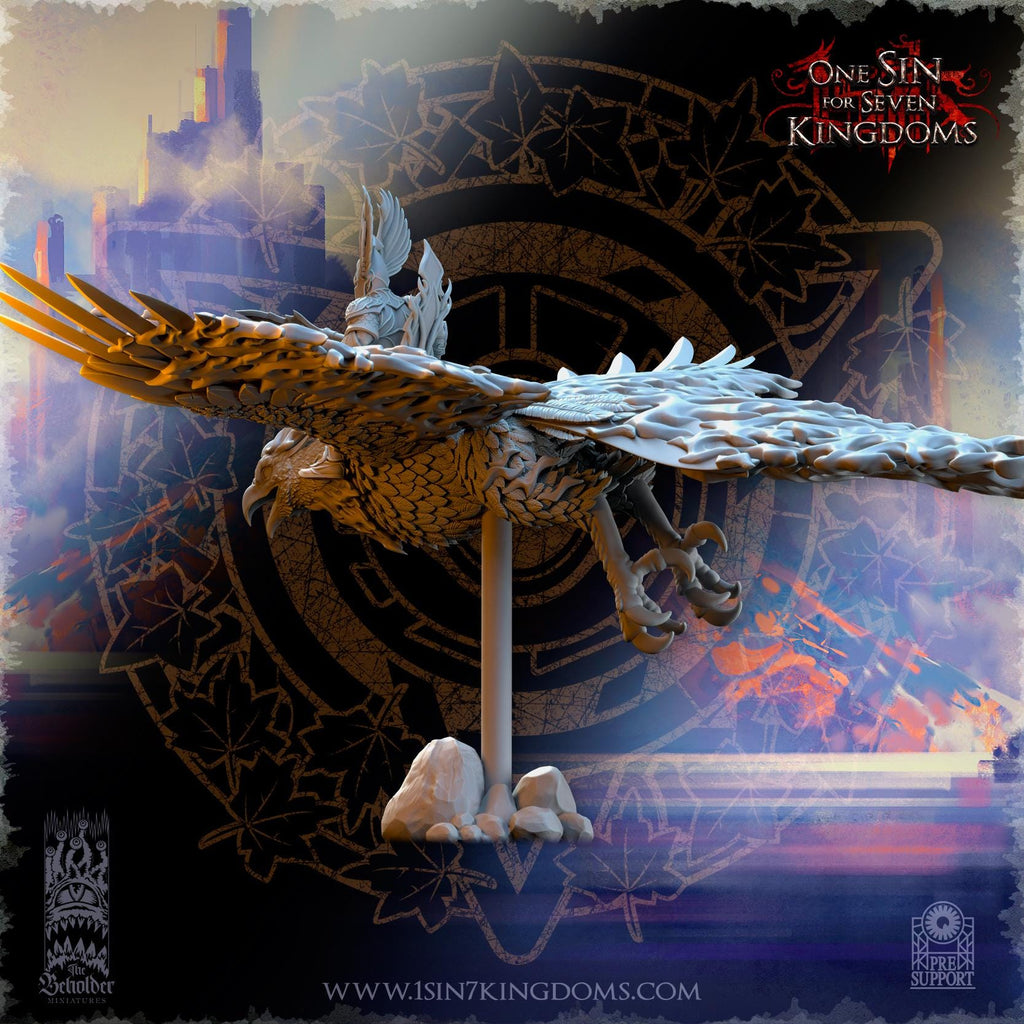 Silvermoor Elves Searing Bird Lord on Phoenix - in 12k- by TheBeholderMiniatures
