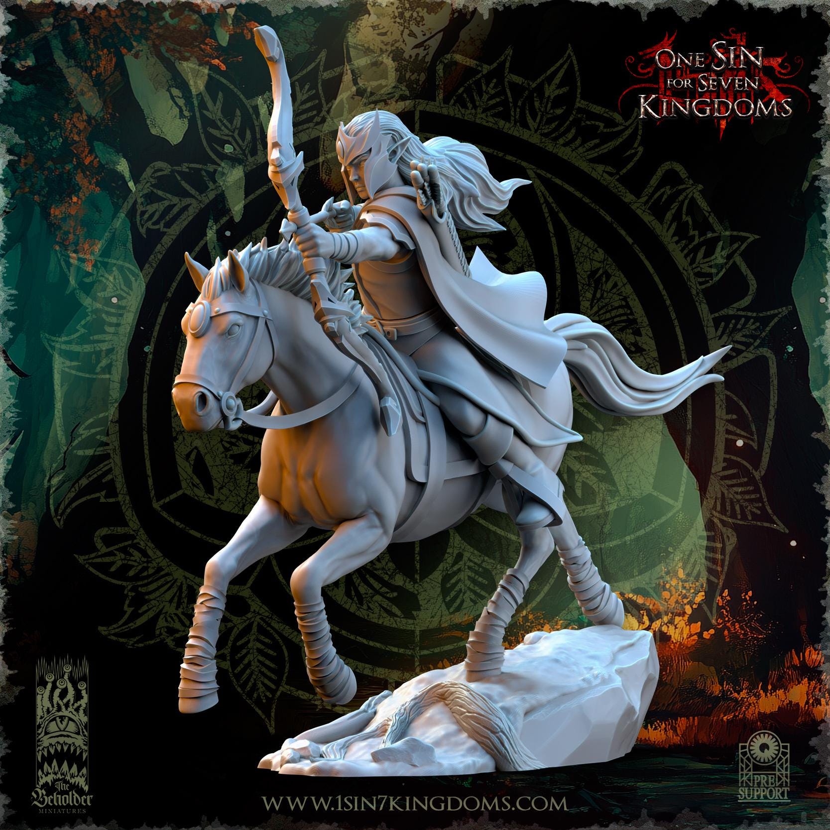Evergreen Elves Meadow Riders Command Group - in 12k - by TheBeholderMiniatures