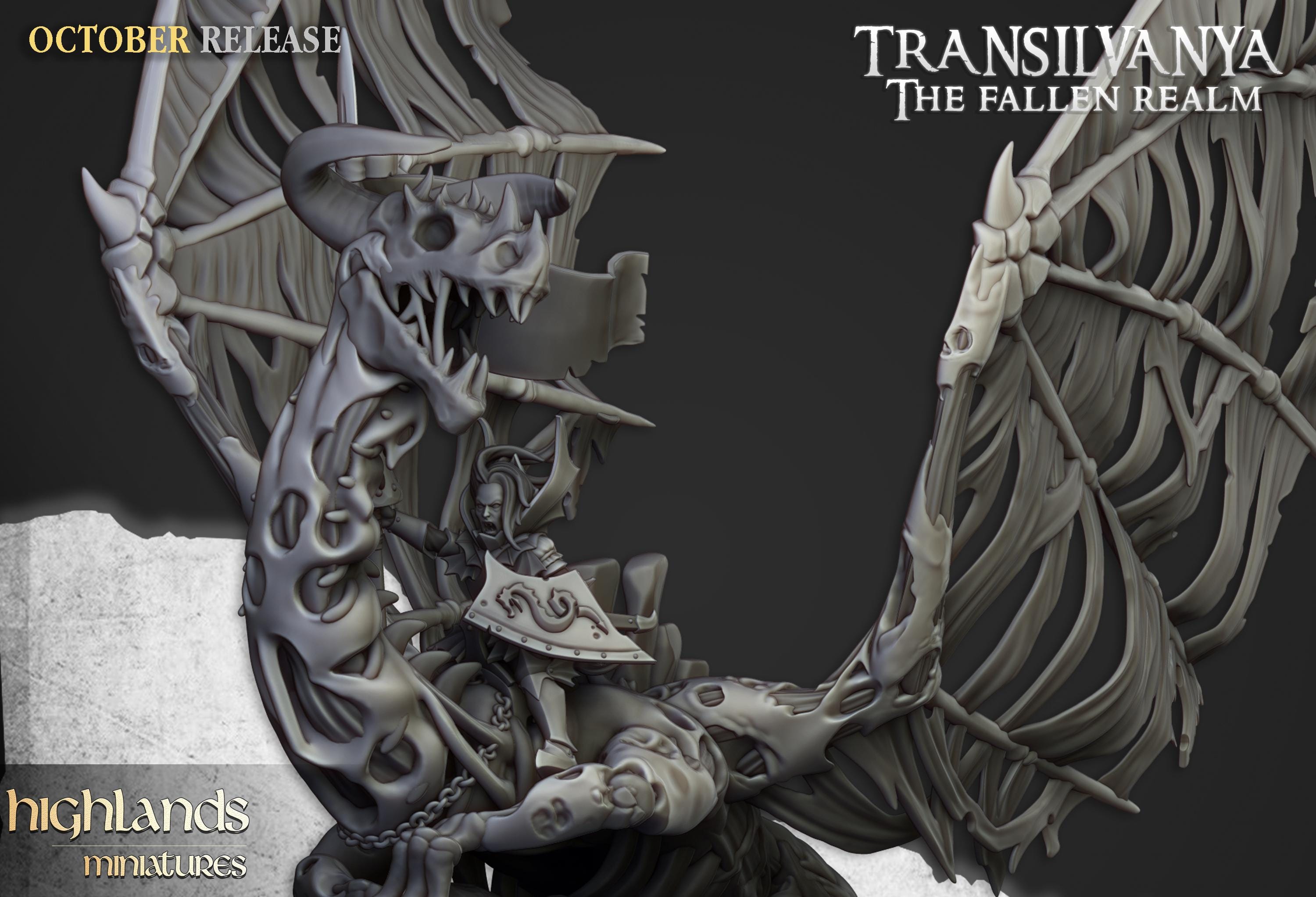Vampire Lady on Zombie Dragon  - in 12k- by Highlands Miniatures