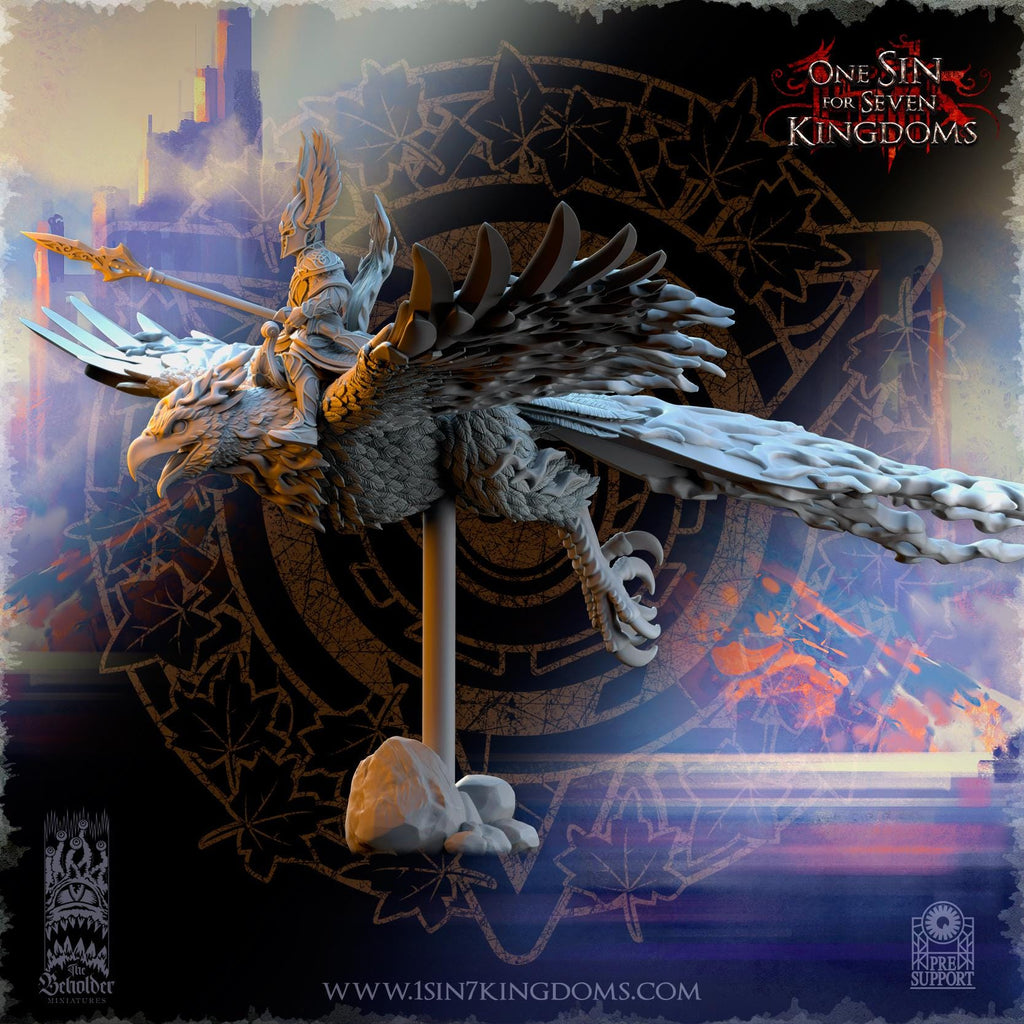 Silvermoor Elves Searing Bird Lord on Phoenix - in 12k- by TheBeholderMiniatures