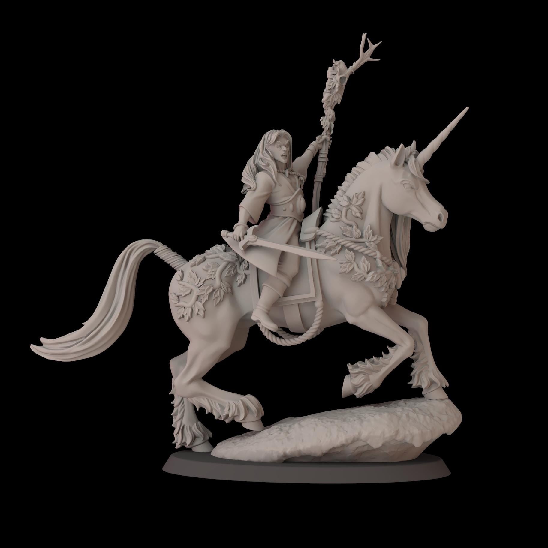 Elf Wizard on Unicorn - 12k by fantasycultminiatures