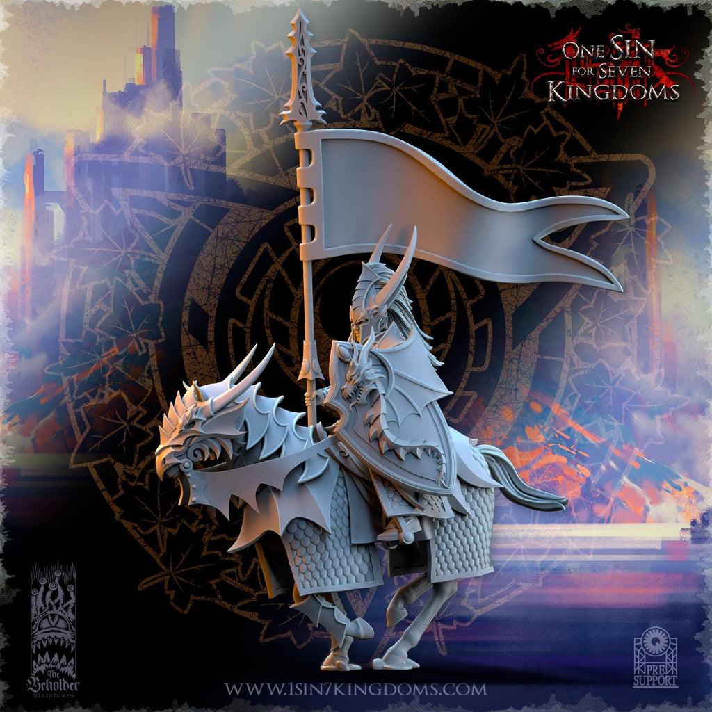 Silvermoor Elves Dragonborn Knights Command Group - in 12k- by TheBeholderMiniatures