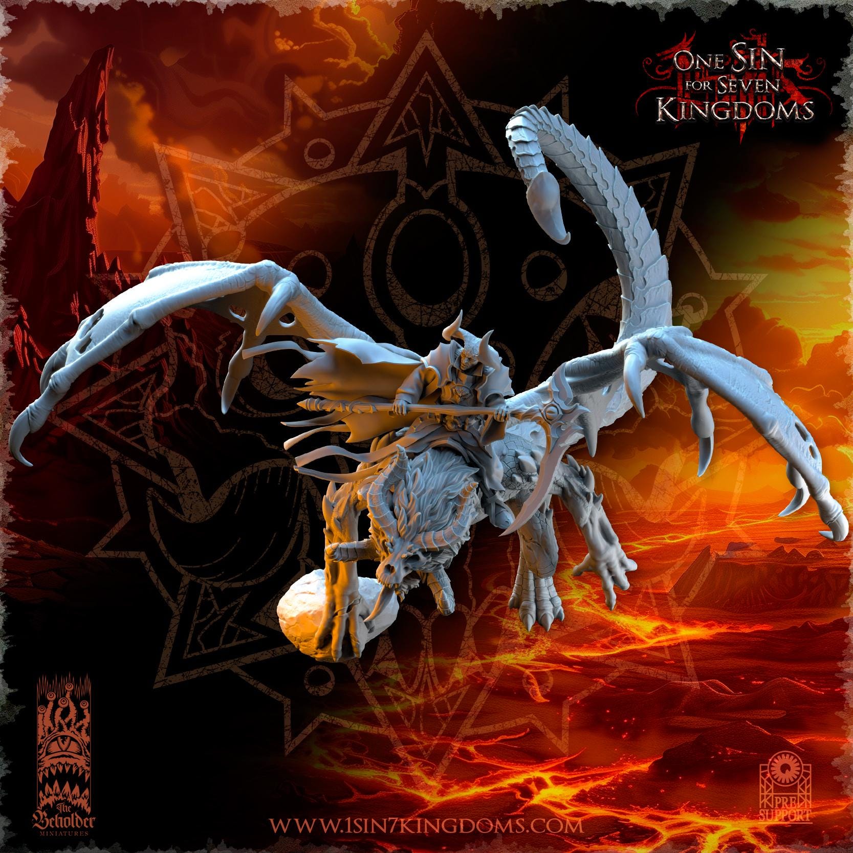 Realms of Mayhem Sorcerer on Undead Manticore- 12k by TheBeholderMiniatures