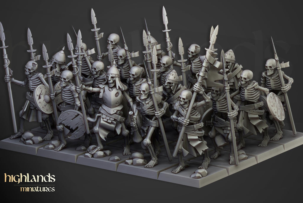 Skeleton Warriors unit spears - in 12k- by Highlands Miniatures