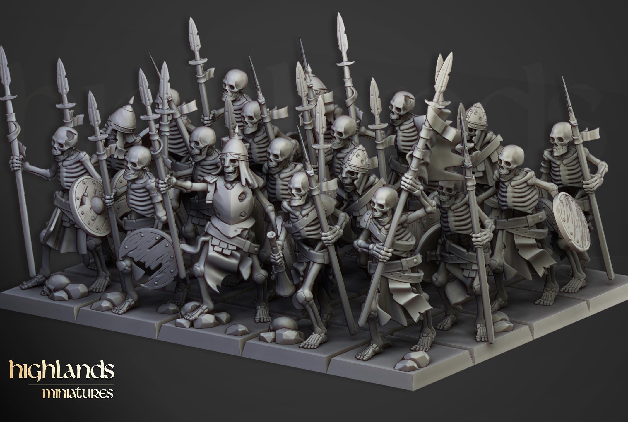 Skeleton Warriors unit spears - in 12k- by Highlands Miniatures