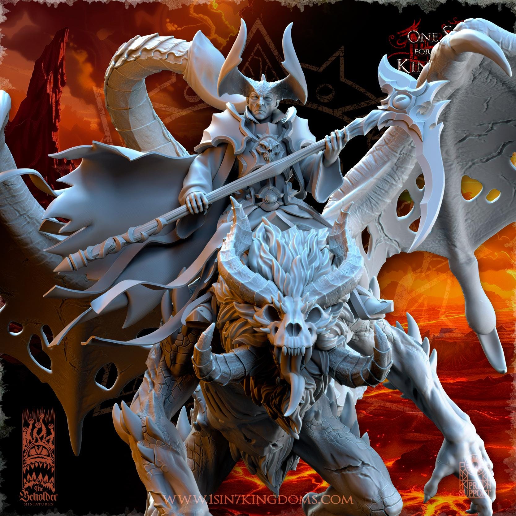 Realms of Mayhem Sorcerer on Undead Manticore- 12k by TheBeholderMiniatures