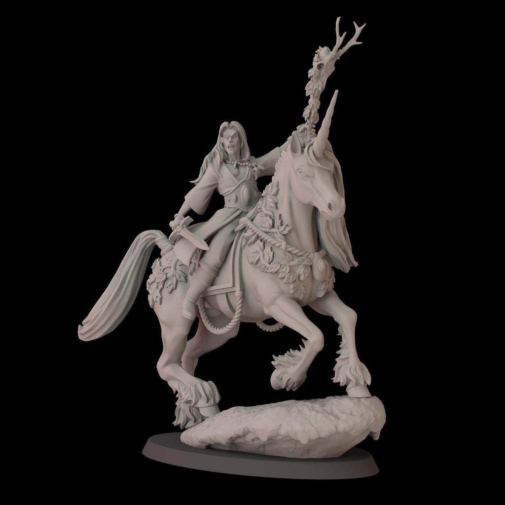 Elf Wizard on Unicorn - 12k by fantasycultminiatures