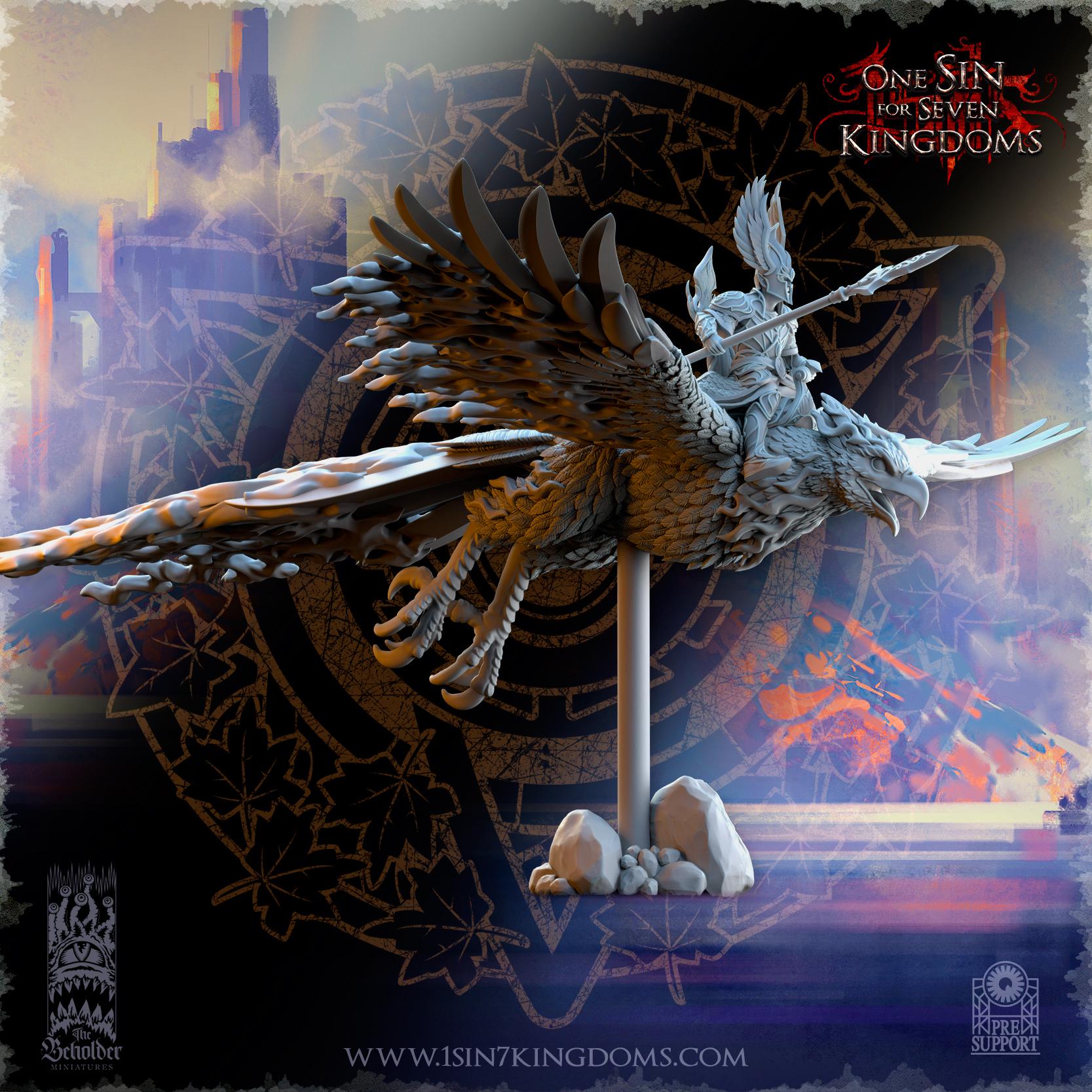 Silvermoor Elves Searing Bird Lord on Phoenix - in 12k- by TheBeholderMiniatures