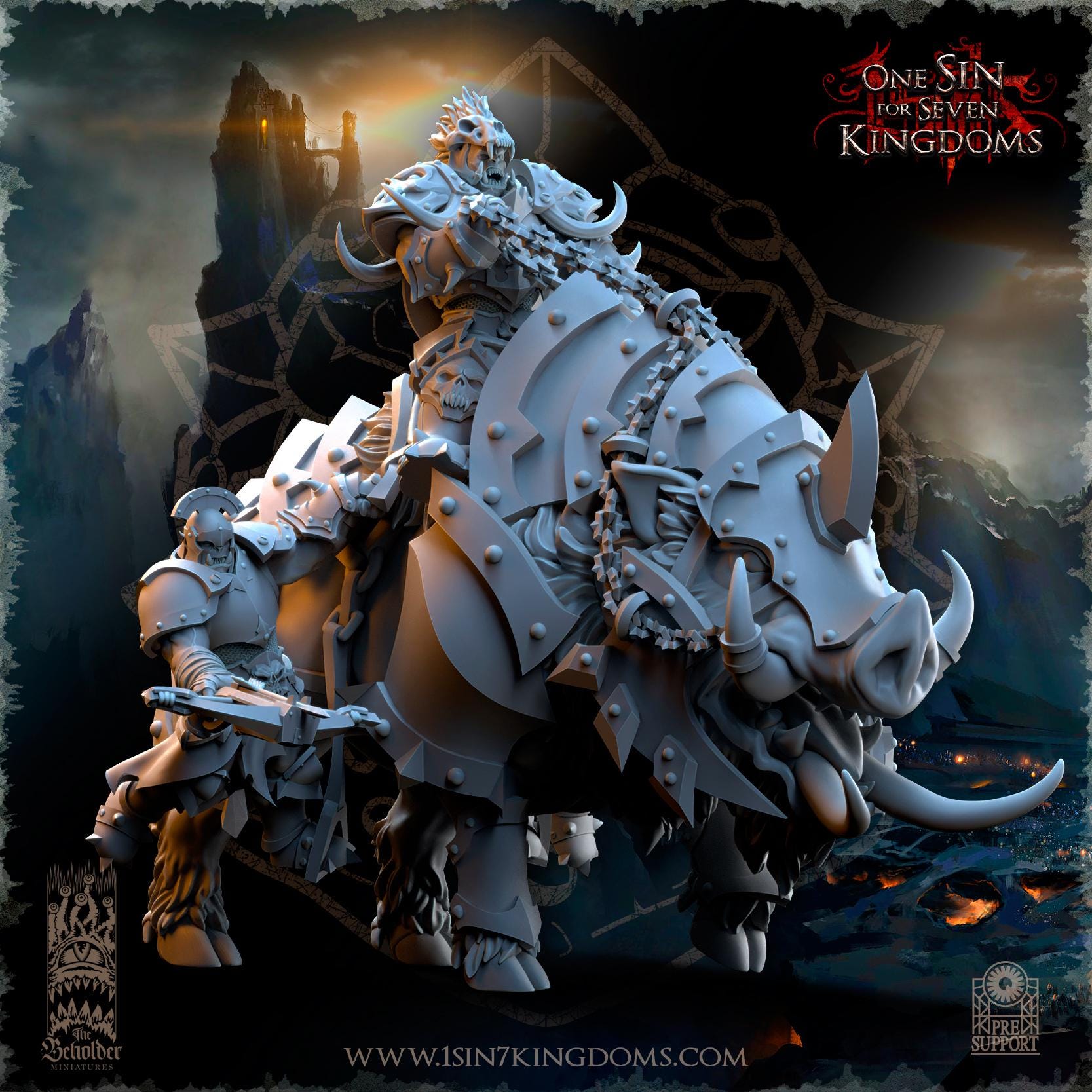 Khur Gann Nestah Warlord on Warbringer Boar  - in 12k- by TheBeholderMiniatures