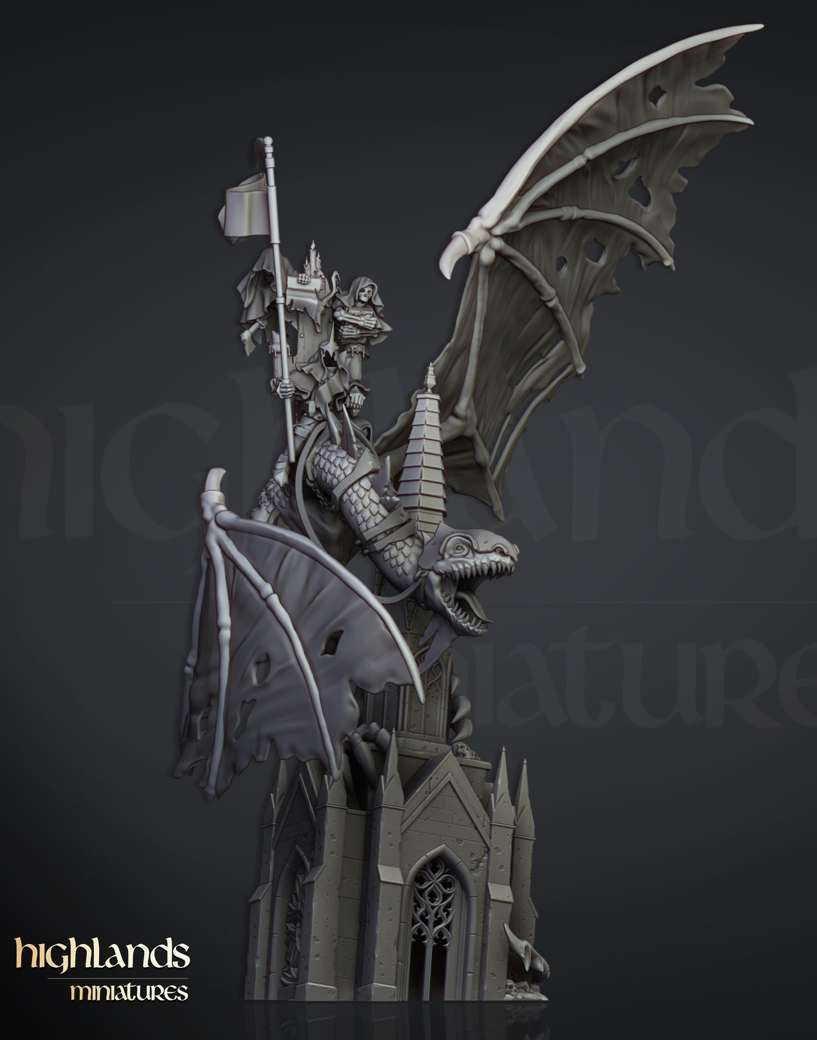 Ezekiel, Lord Necromancer on Flying Monster  - in 12k- by Highlands Miniatures