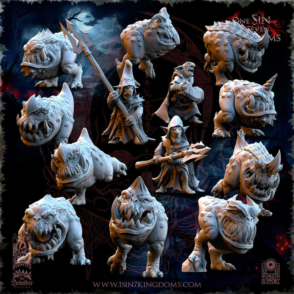 The Black Horde Goblins Kavehorrors Whisperers -12 models - in 12k- by TheBeholderMiniatures
