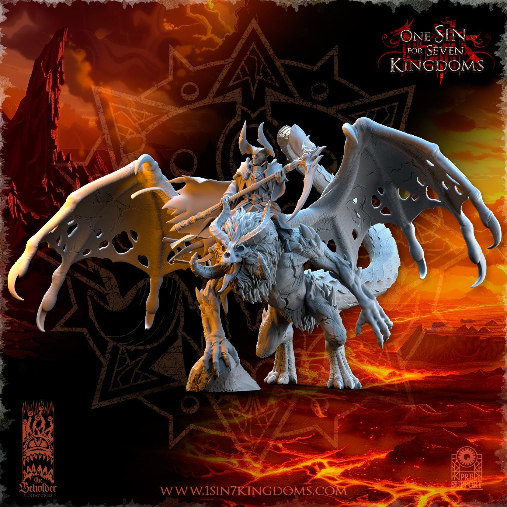 Realms of Mayhem Sorcerer on Undead Manticore- 12k by TheBeholderMiniatures