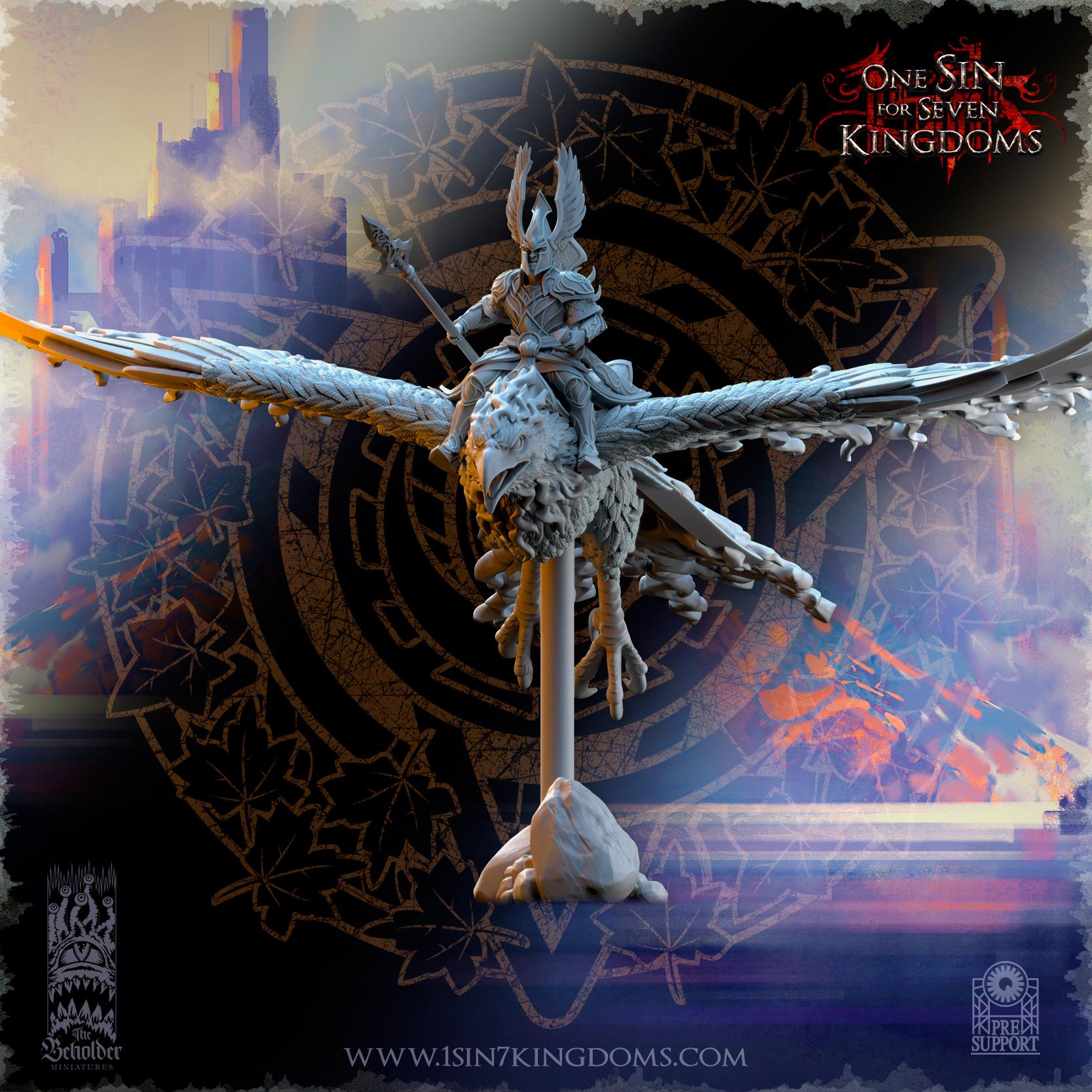 Silvermoor Elves Searing Bird Lord on Phoenix - in 12k- by TheBeholderMiniatures