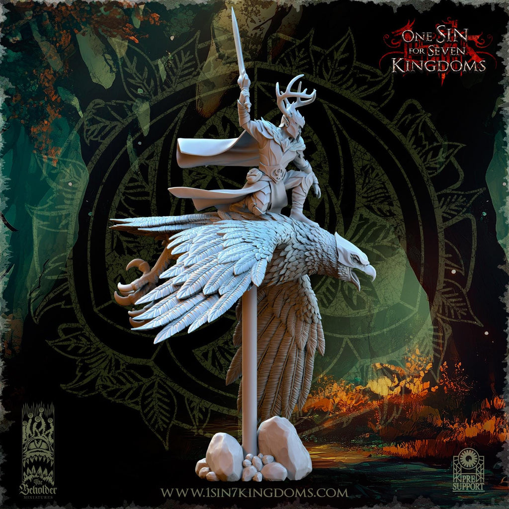 Faelar, Evergreen Elves Commander on Eagle - in 12k- by TheBeholderMiniatures