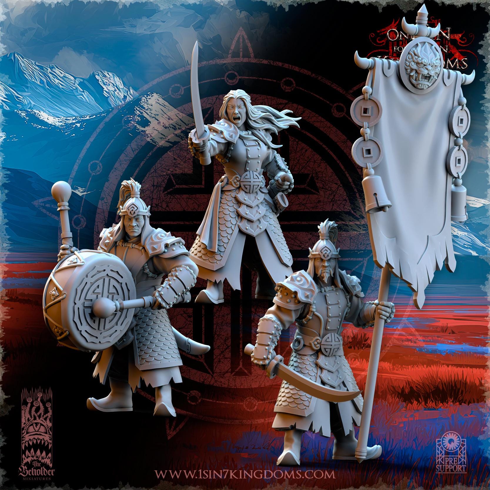 Astarii Dynasty Warriors Command Group -  in 12k by TheBeholderMiniatures