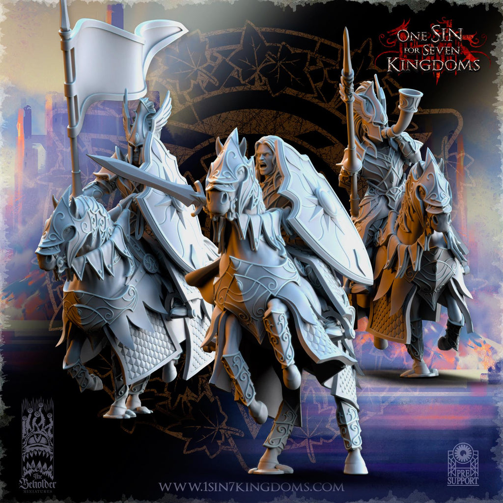 Silvermoor Elves Knights of Ashur Command Group - in 12k- by TheBeholderMiniatures