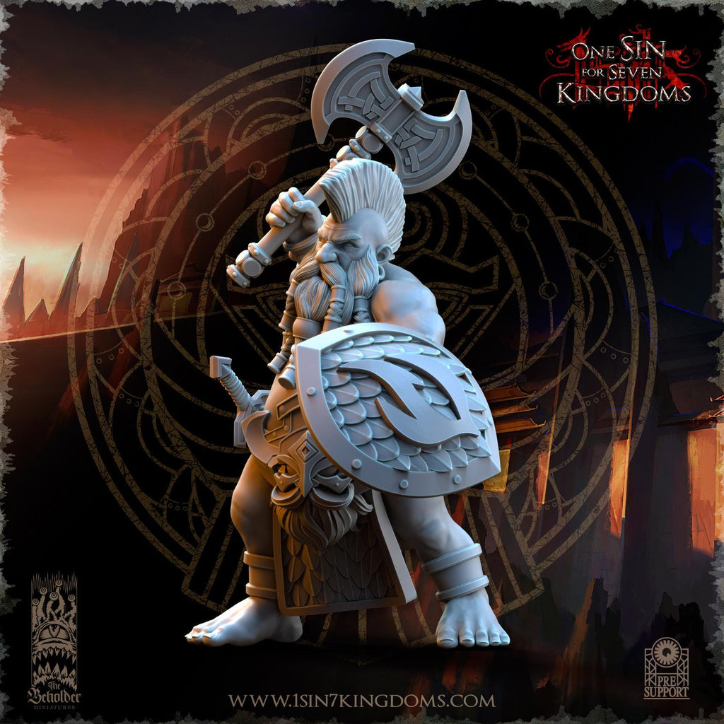 Dwarven Kingdoms Slayers of Molten Core axe and shields - in 12k- by TheBeholderMiniatures
