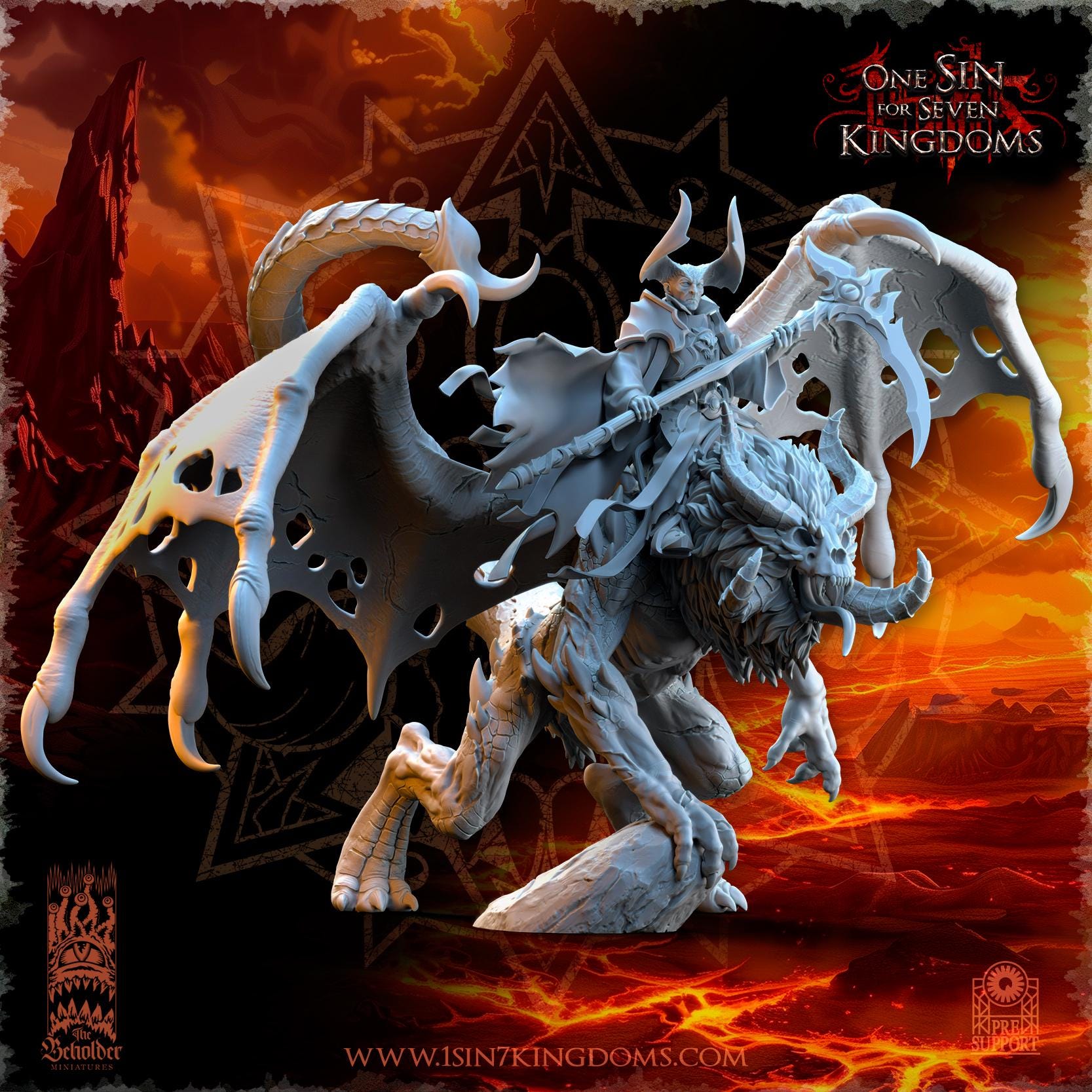 Realms of Mayhem Sorcerer on Undead Manticore- 12k by TheBeholderMiniatures
