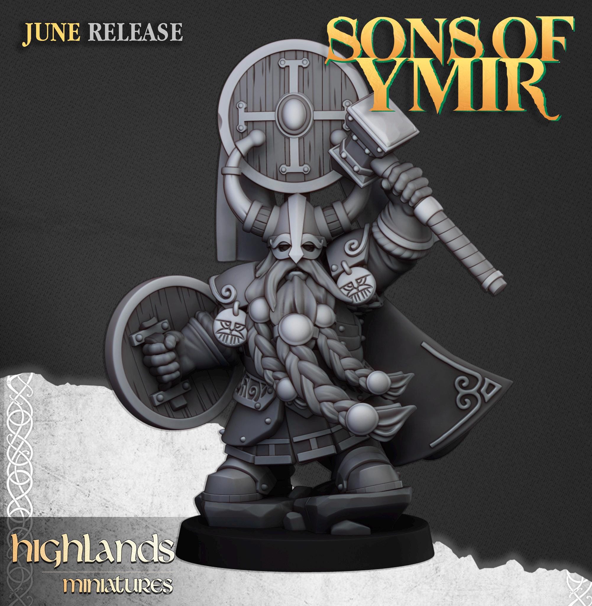 Dwarf Prince with Hammer and Shield  - in 12k- by Highlands Miniatures