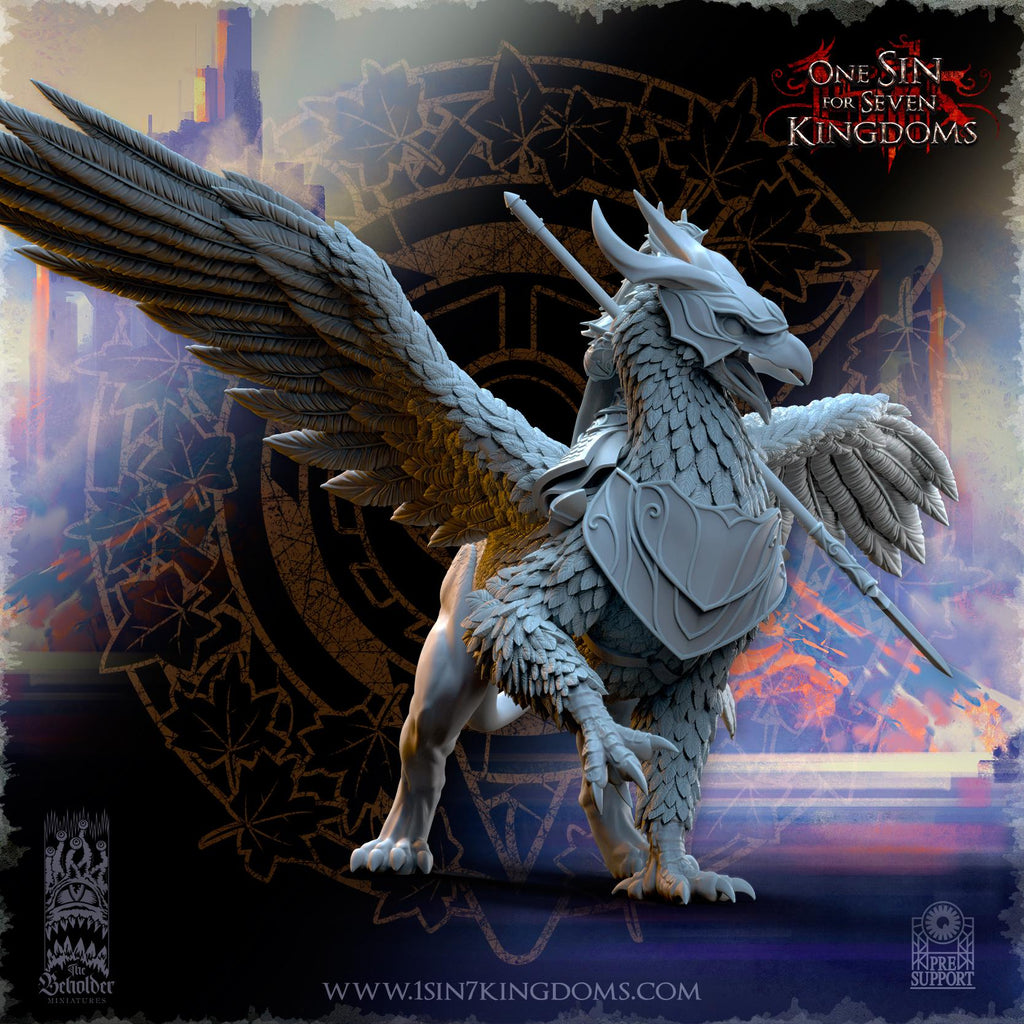 Silvermoor Elves Hero on War Gryphon - in 12k by TheBeholderMiniatures