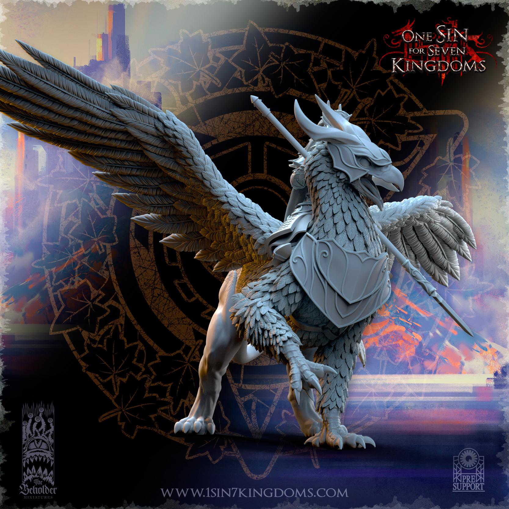 Silvermoor Elves Hero on War Gryphon - in 12k by TheBeholderMiniatures