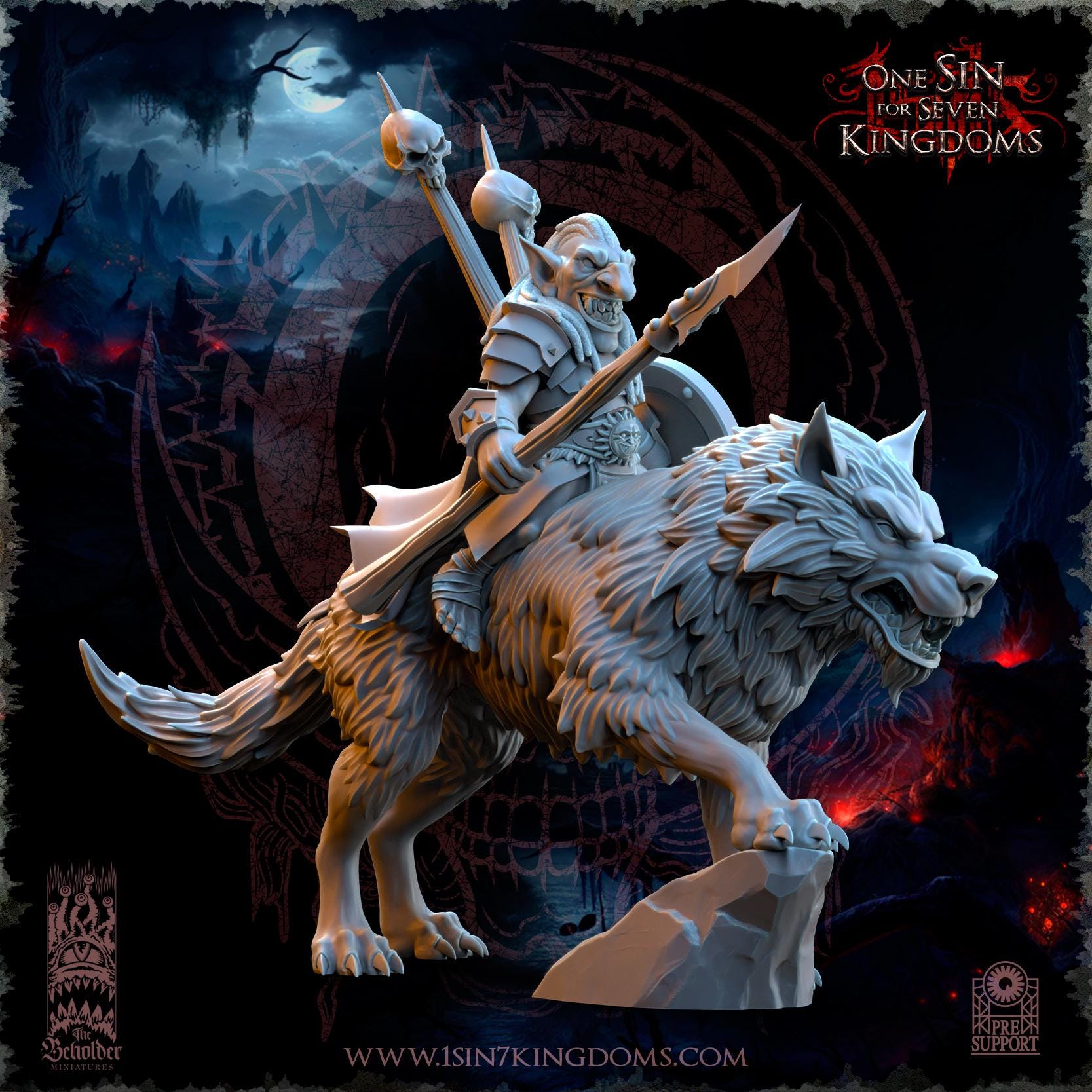 Mortus, The Black Horde Goblins Warlord on Wolf - in 12k- by TheBeholderMiniatures