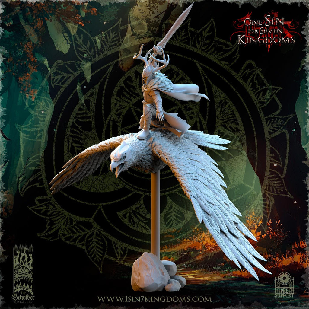 Faelar, Evergreen Elves Commander on Eagle - in 12k- by TheBeholderMiniatures