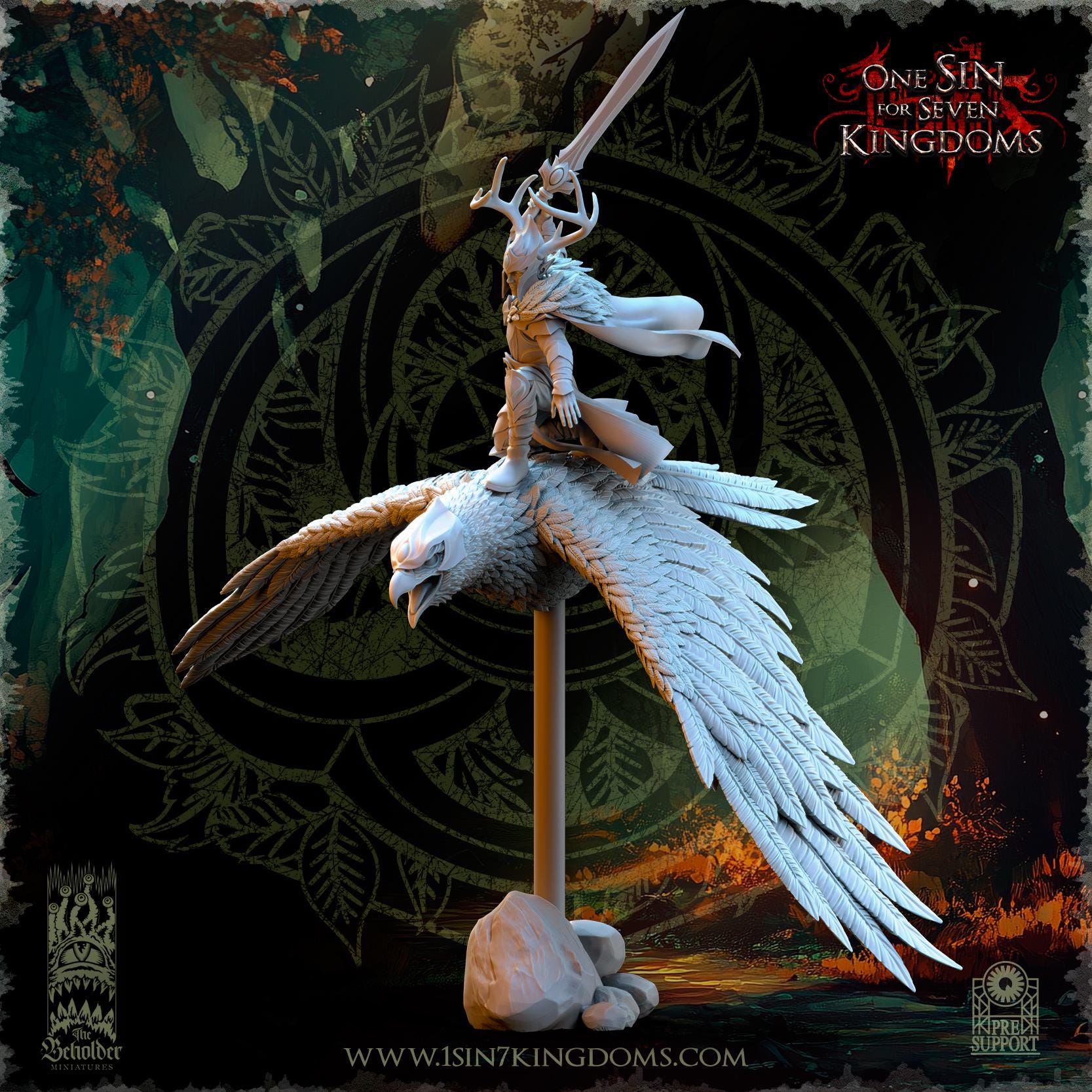 Faelar, Evergreen Elves Commander on Eagle - in 12k- by TheBeholderMiniatures