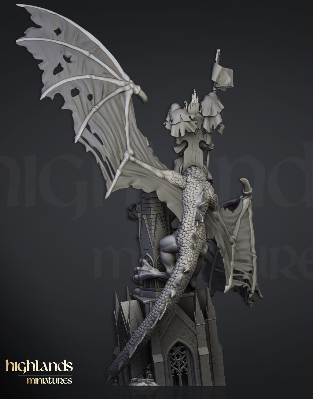 Ezekiel, Lord Necromancer on Flying Monster  - in 12k- by Highlands Miniatures