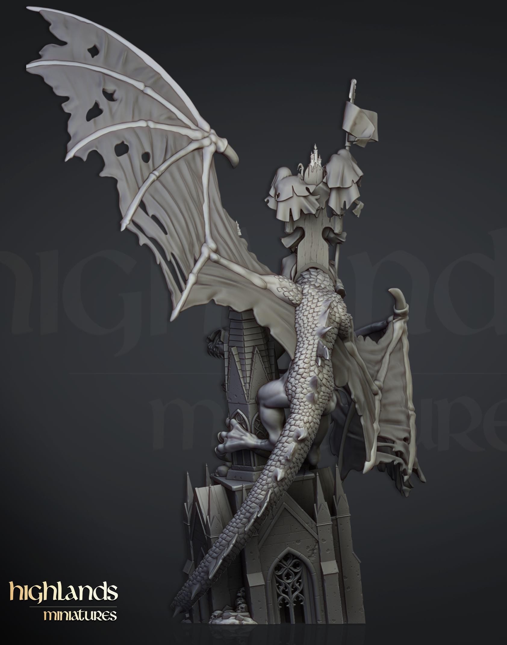 Ezekiel, Lord Necromancer on Flying Monster  - in 12k- by Highlands Miniatures