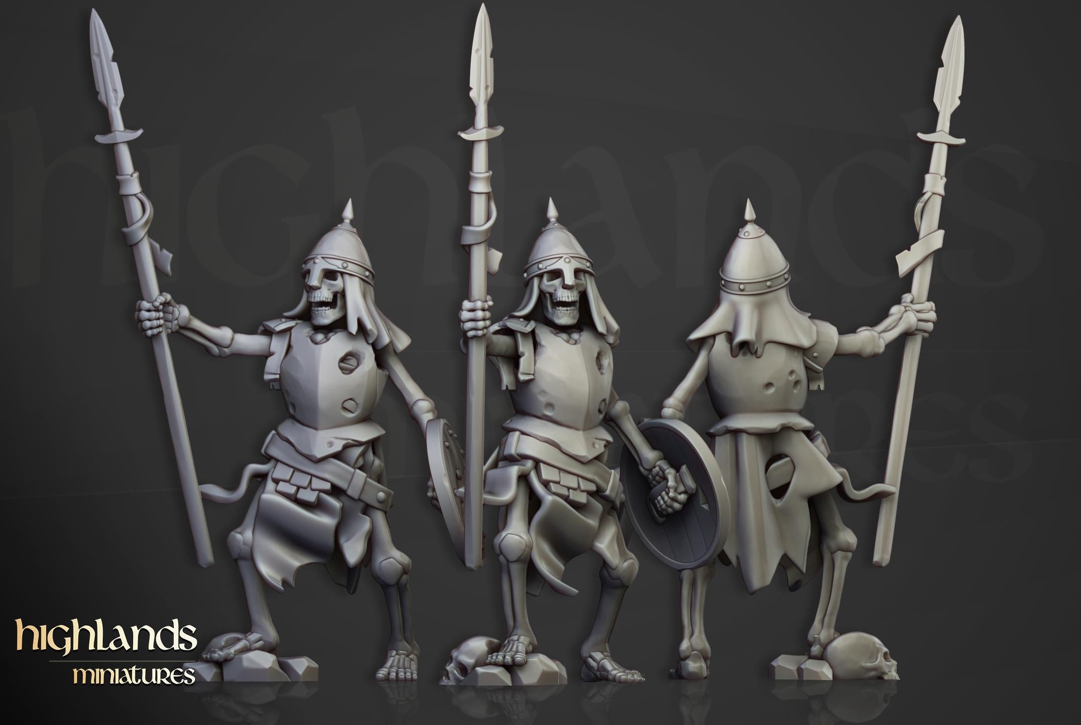 Skeleton Warriors unit spears - in 12k- by Highlands Miniatures