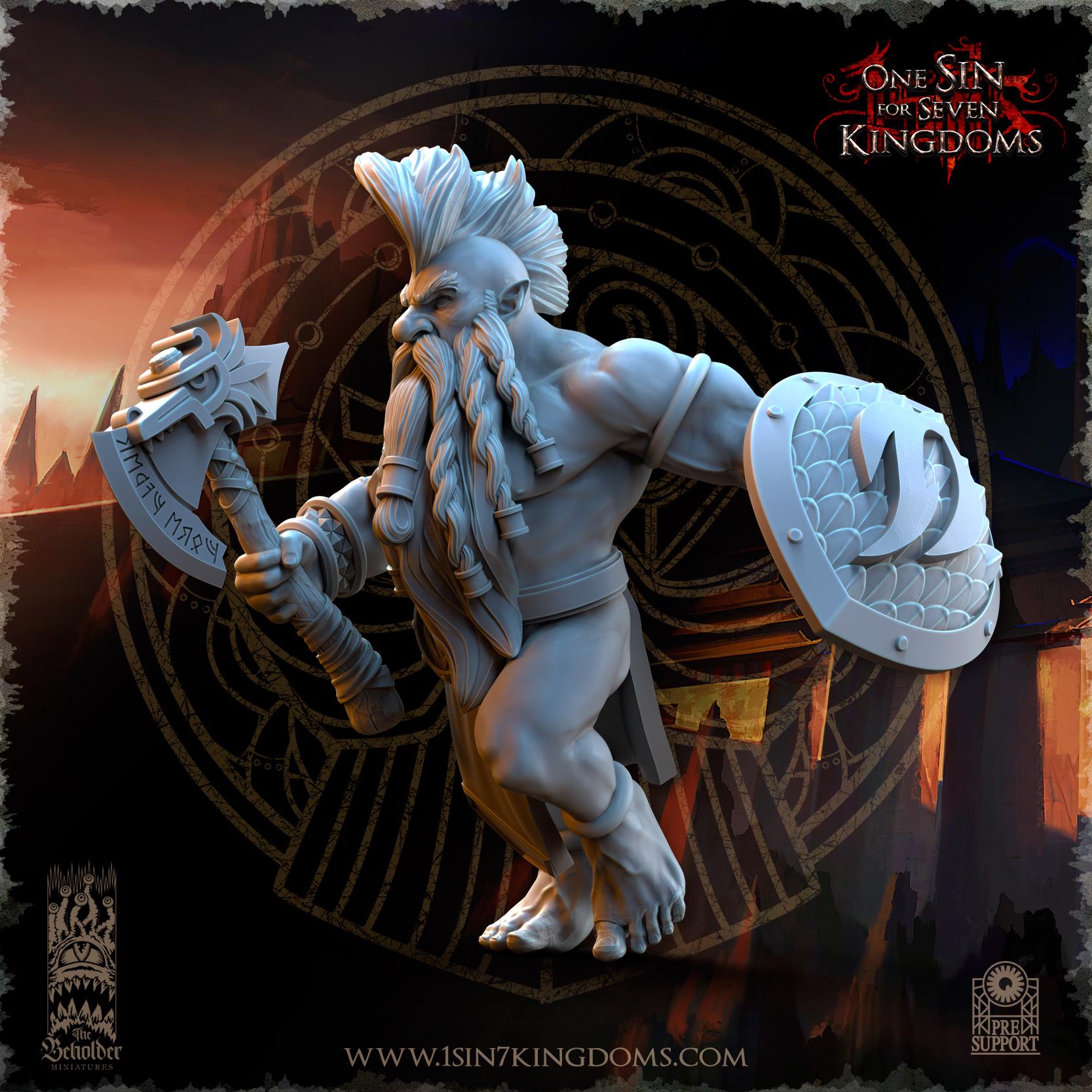 Dwarven Kingdoms Slayers of Molten Core axe and shields - in 12k- by TheBeholderMiniatures