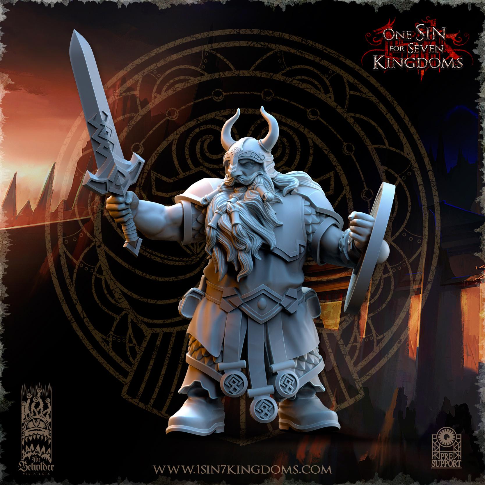 Dwarven Kingdoms Warriors Command Group - in 12k- by TheBeholderMiniatures