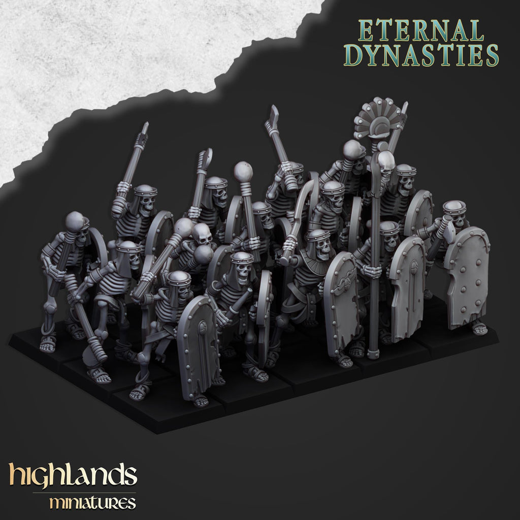 Ancient Skeletons with Spears and Hand Weapons - in 12k- by Highlands Miniatures