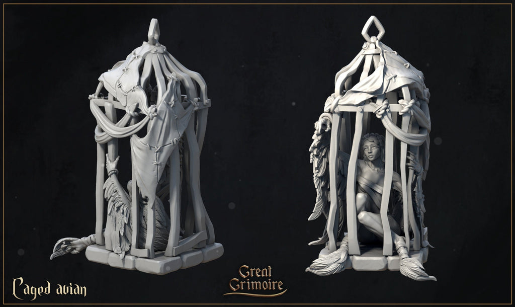Caged avian - in 12k - by Great Grimoire
