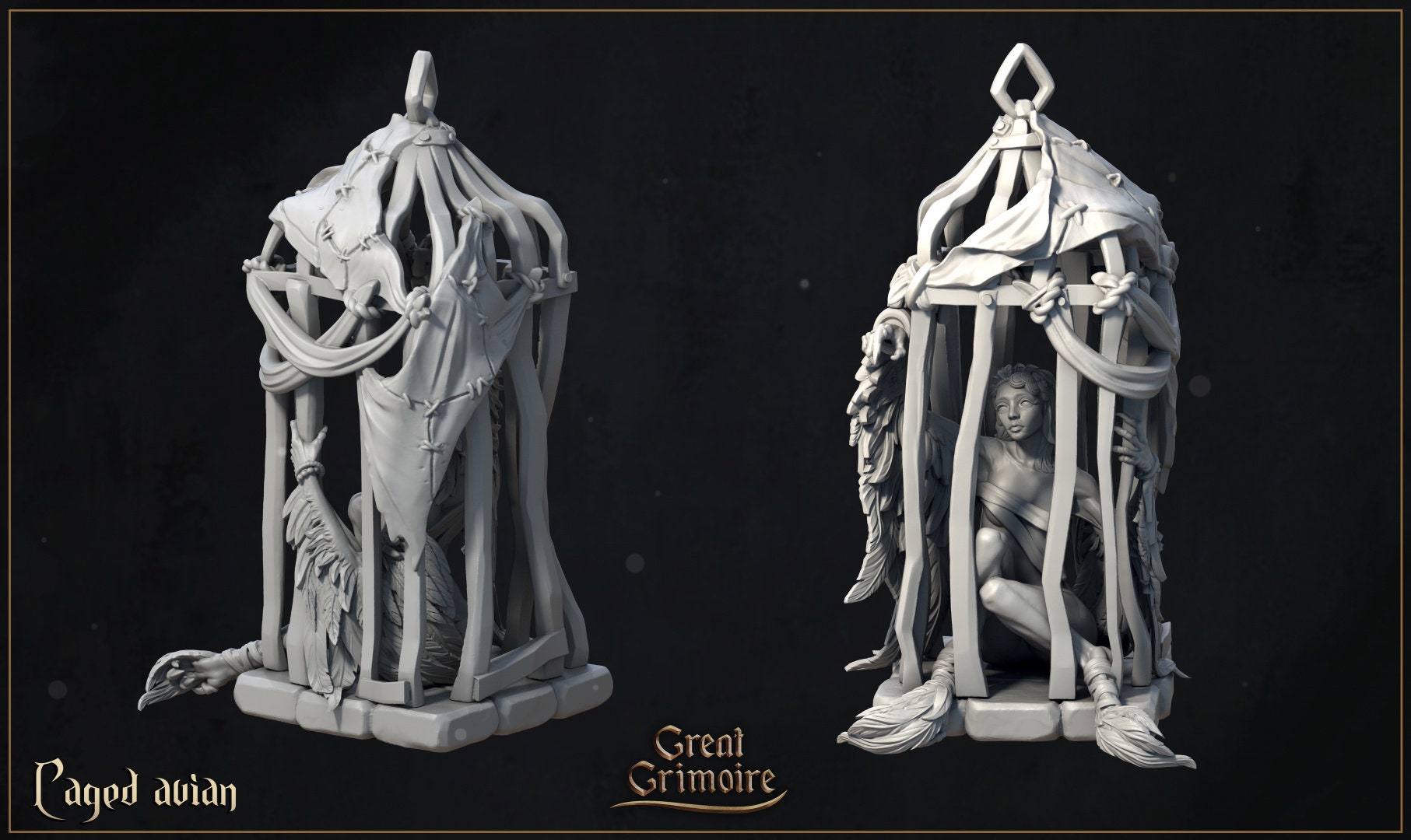 Caged avian - in 12k - by Great Grimoire